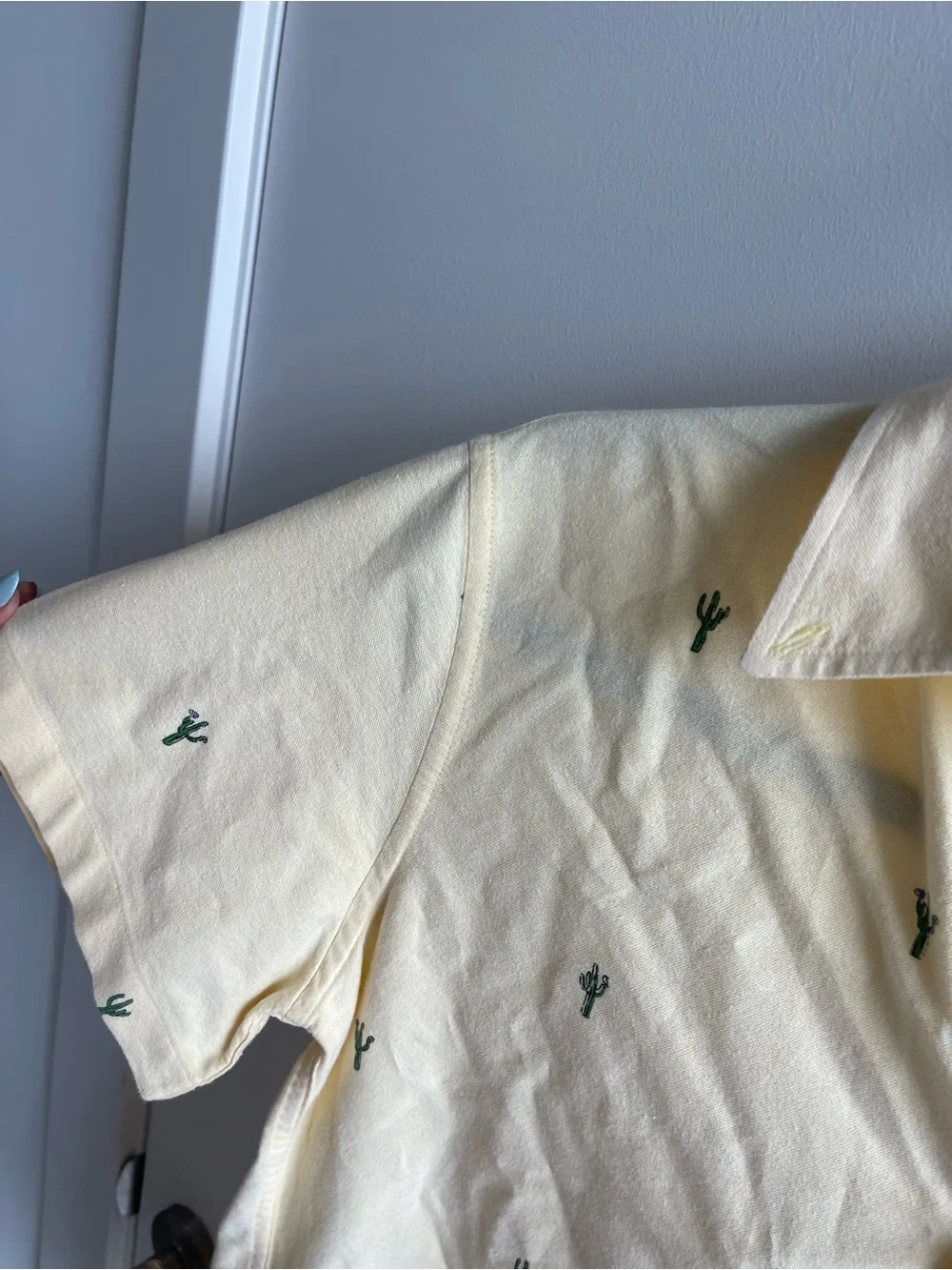 J Crew Slim Short-Sleeve Yellow Cactus Print Shirt